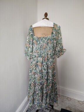 DAVI & DANI Pastel Green Floral Smocked Maxi Dress
